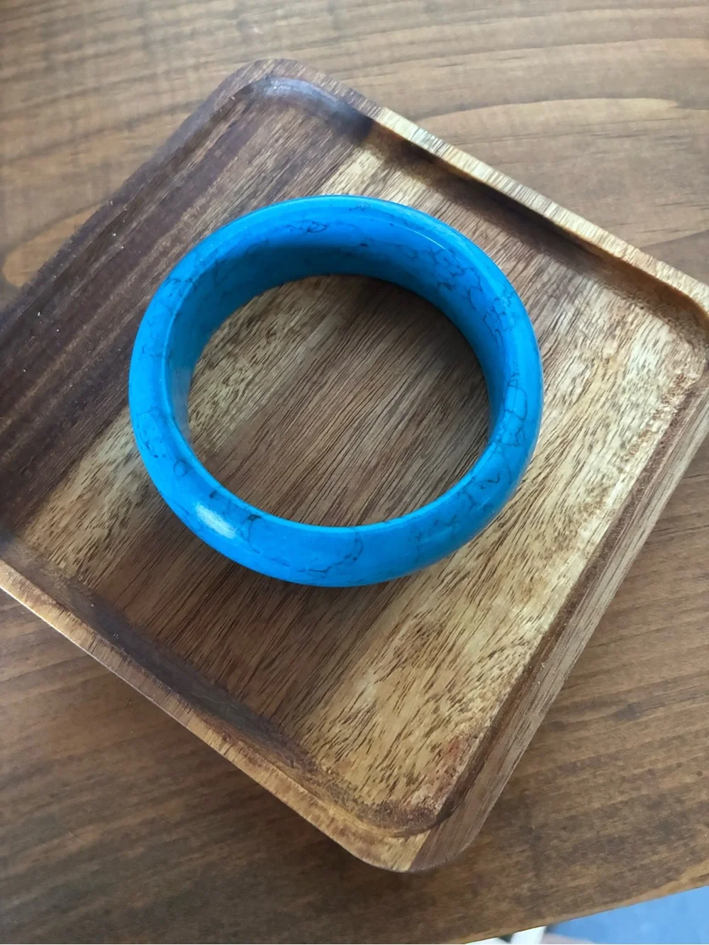 Turquoise Howlite Style Stone Bangle Bracelet 1” Wide Blue Veined Chunky